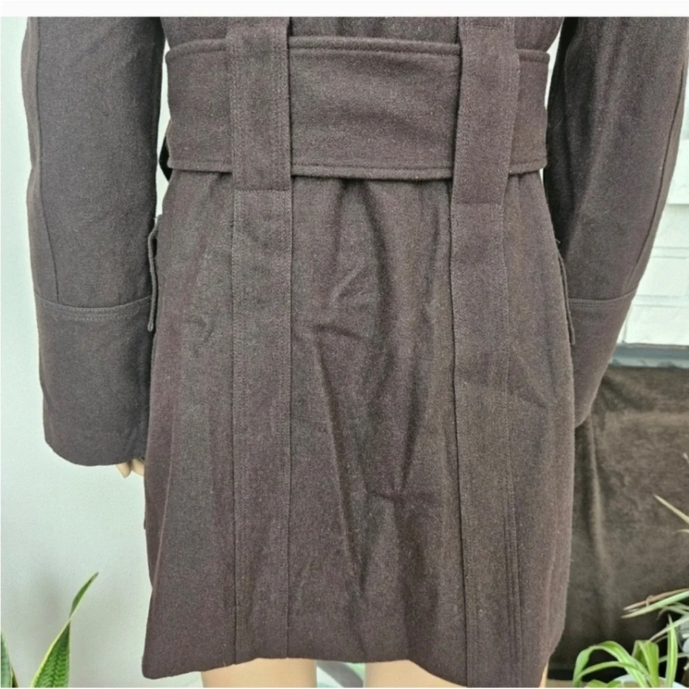 Zara coat size Medium dark chocolate brown wool blend trench belted - Picture 11 of 16